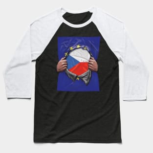 Czech Republic Flag European Union Flag Ripped Open - Gift for Czech From Czech Republic Baseball T-Shirt